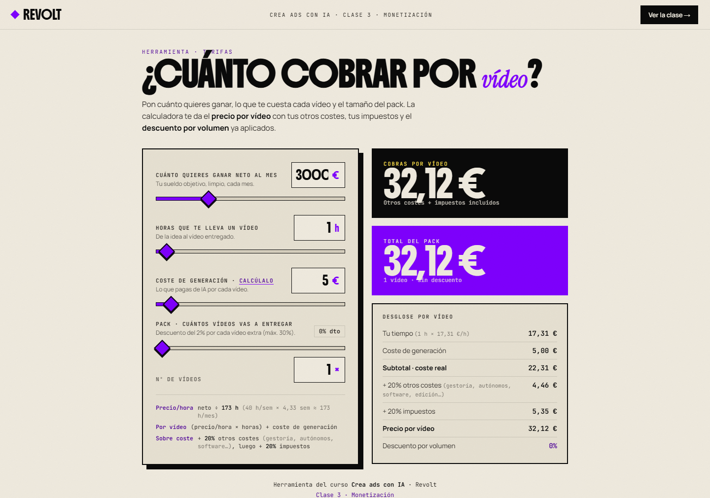 Calculadora ¿cuánto cobrar por vídeo?
